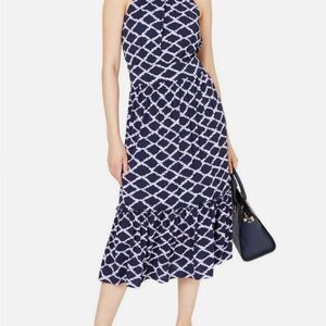 MICHAEL KORS Diamond Print Fit & Flare Halter Ruffle Dress